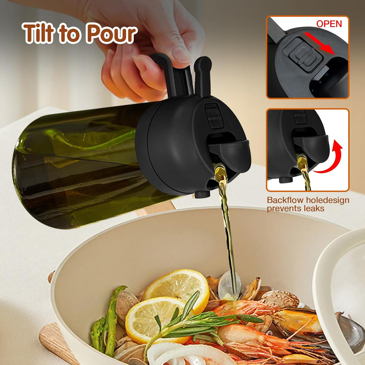 Precision Olive drip-free pourer for mess-free cooking