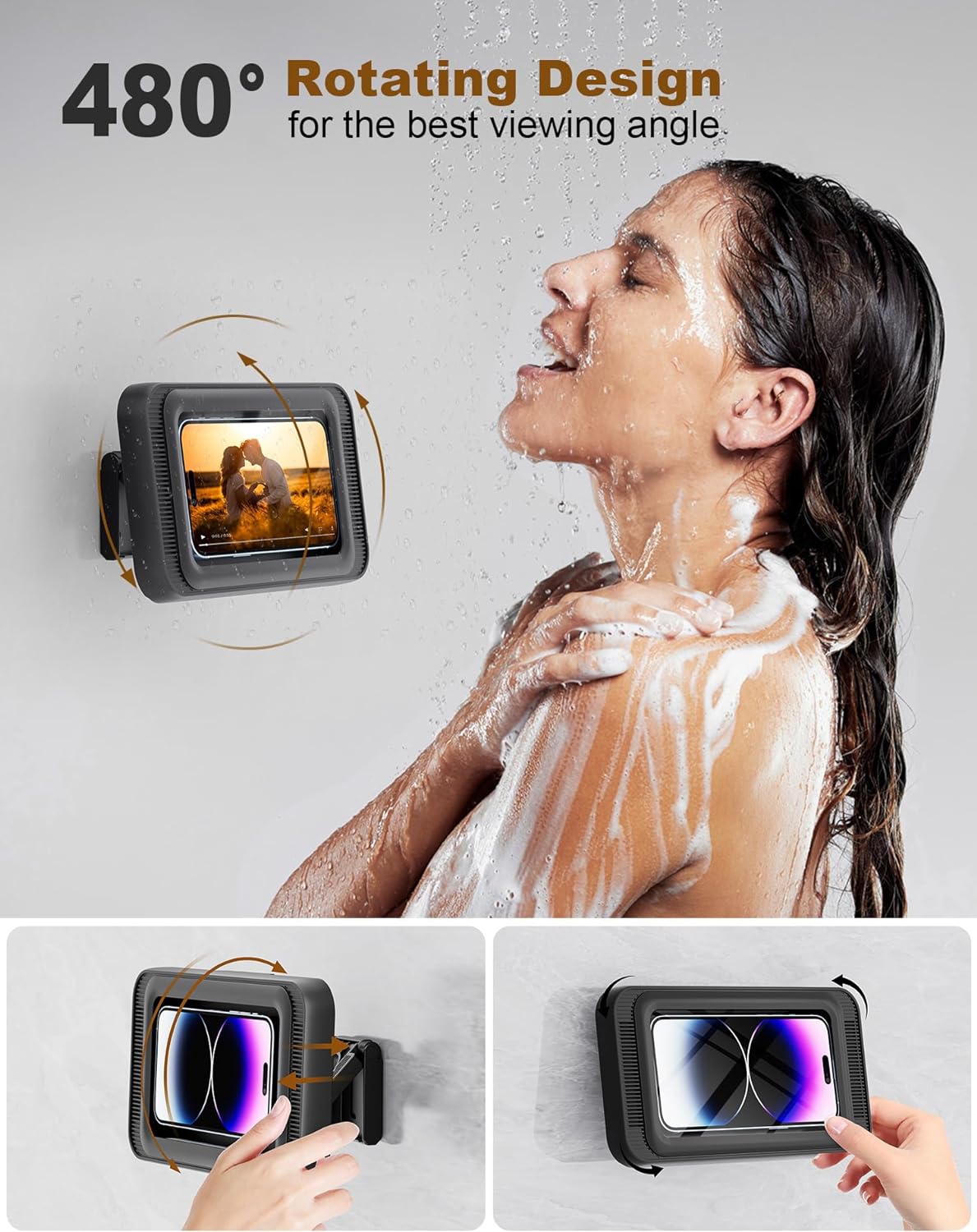 AquaSync adhesive shower mount sticking to tile or glass