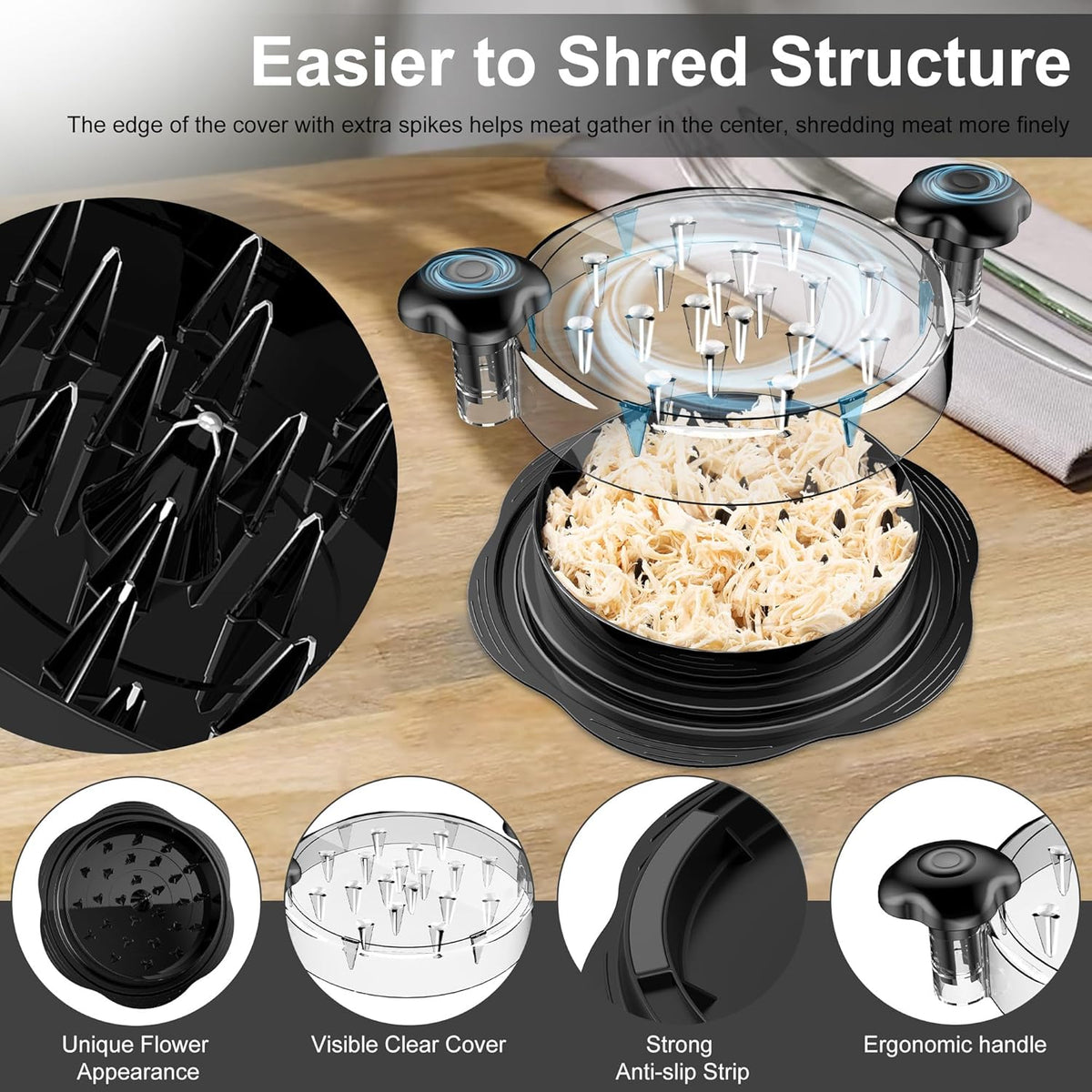 TwistShred meat shredder by Dropora turning cooked meat into shreds