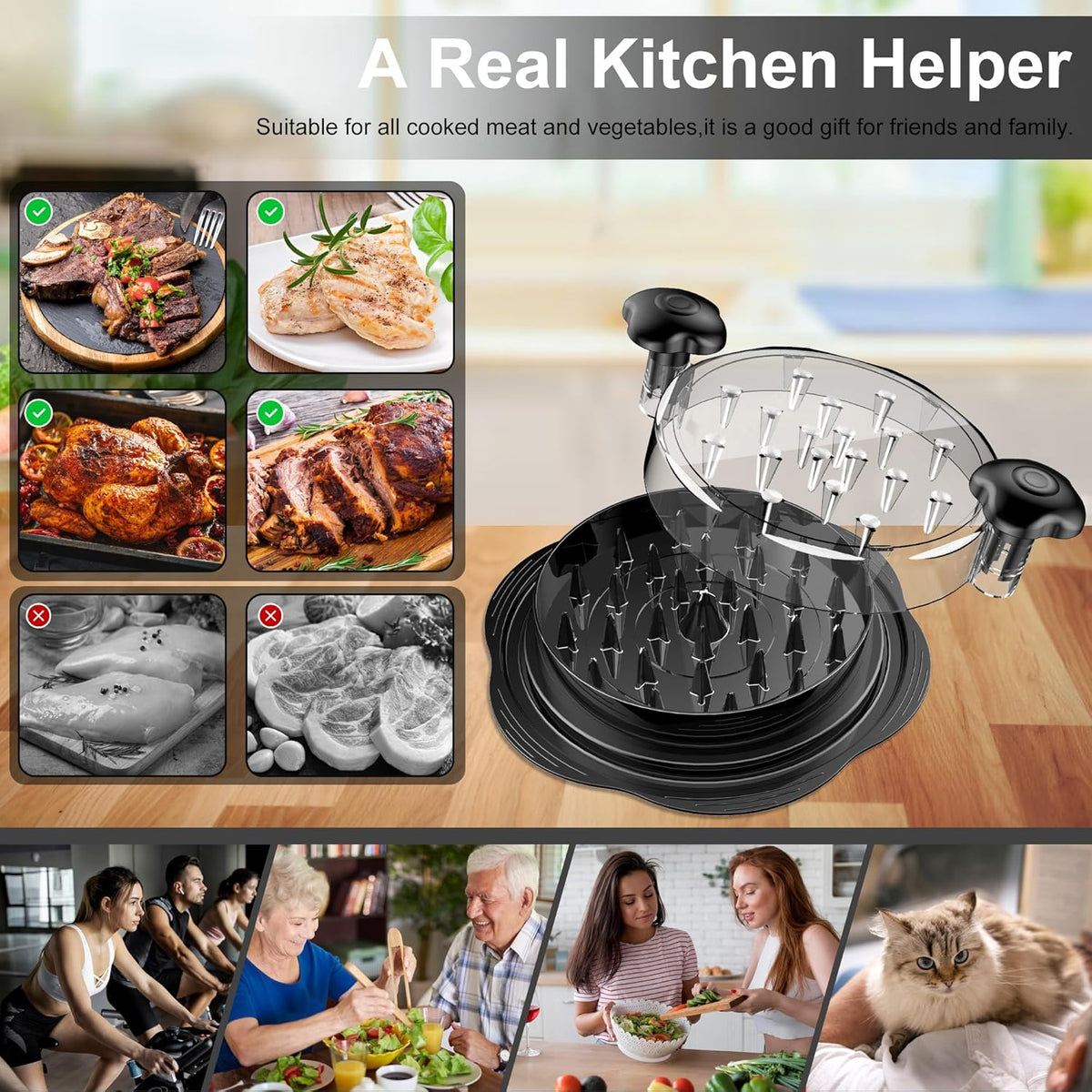 Destornillador de carne Dropora, herramienta de cocina para desmenuzar carne fácilmente, con mango ergonómico y cuchillas afiladas.